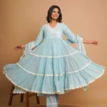 Powder Blue Mirror Work Anarkali