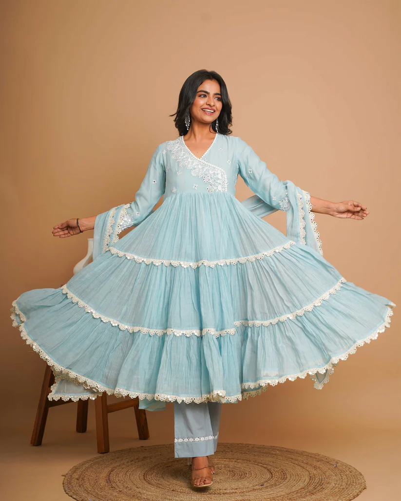 Powder Blue Mirror Work Anarkali