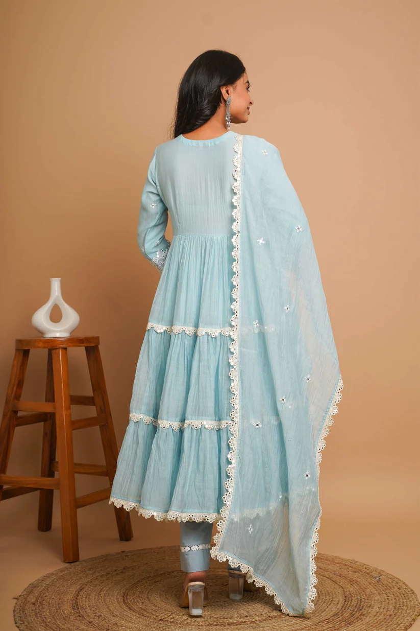Powder Blue Mirror Work Anarkali