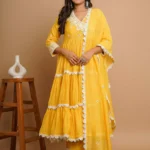 Yellow Mirror Work Anarkali