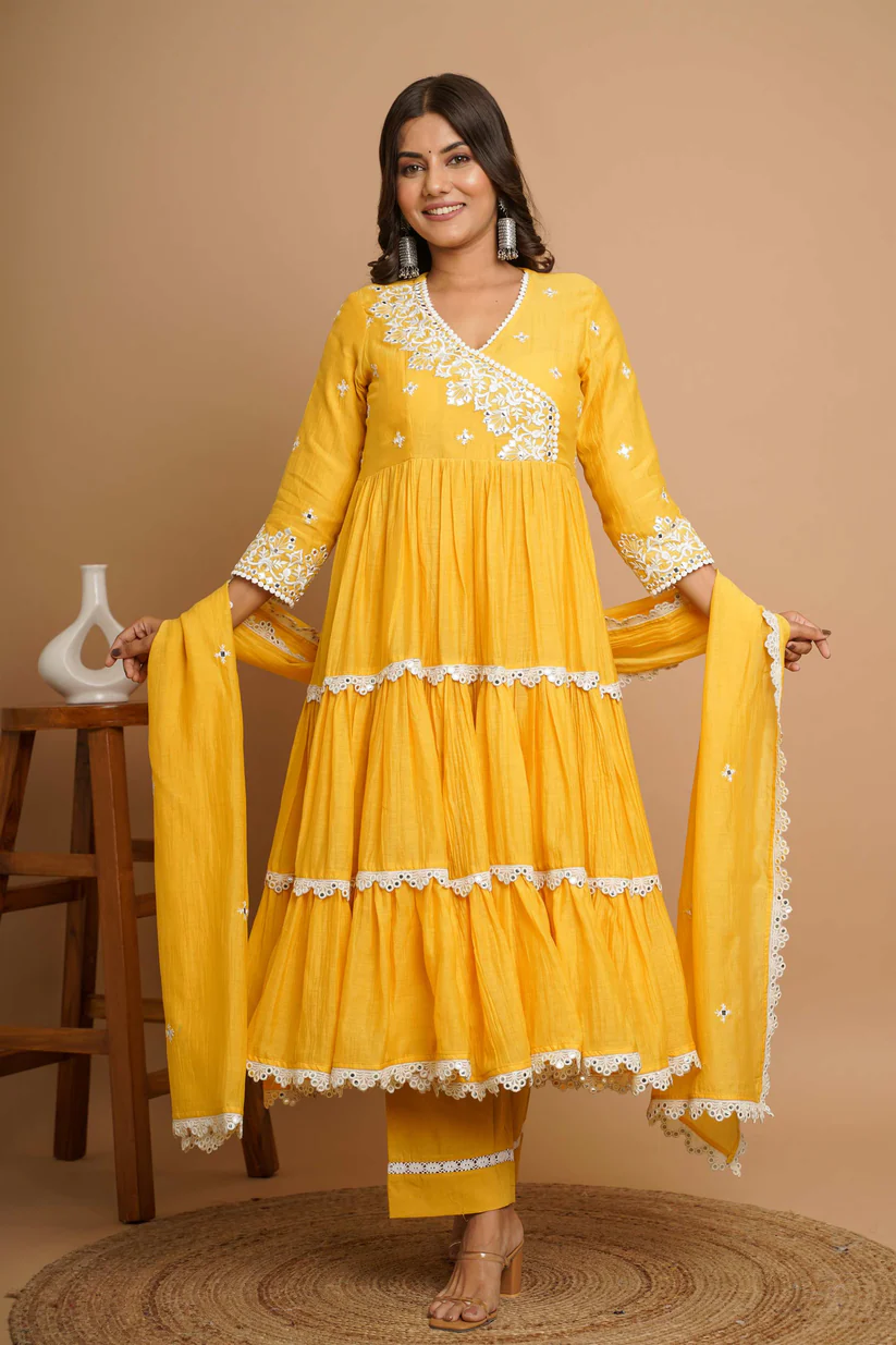 Yellow Mirror Work Anarkali