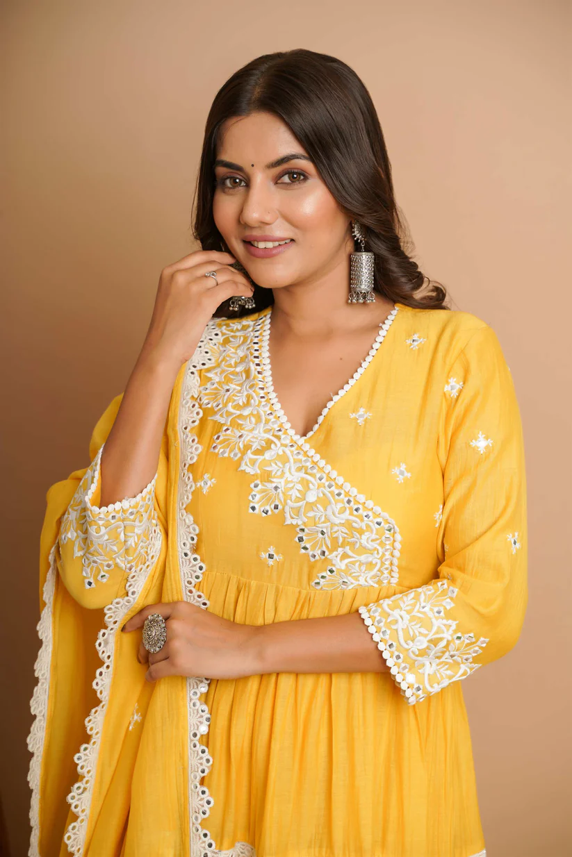 Yellow Mirror Work Anarkali