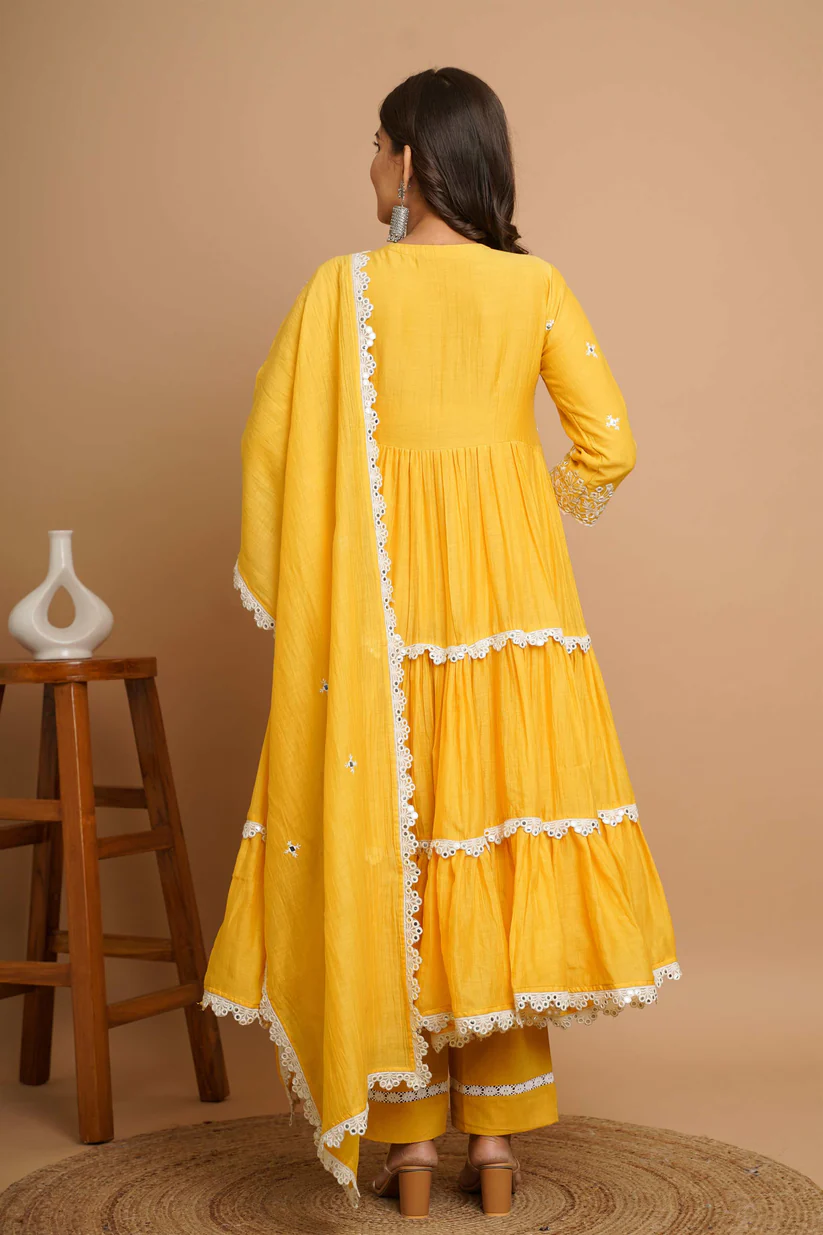 Yellow Mirror Work Anarkali