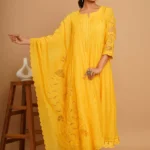 Gulabik Yellow Net Applique Suit Set