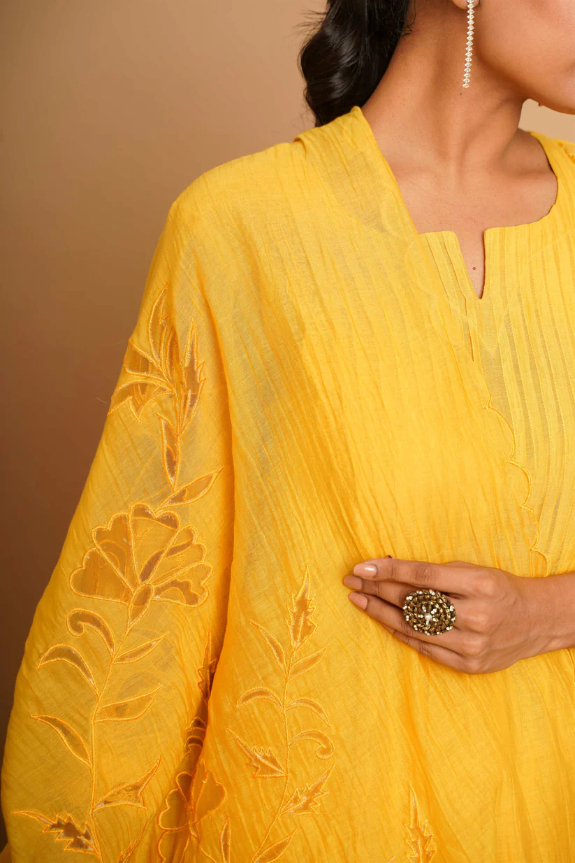 Gulabik Yellow Net Applique Suit Set