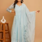 Gulabik Powder Blue Net Applique Suit Set