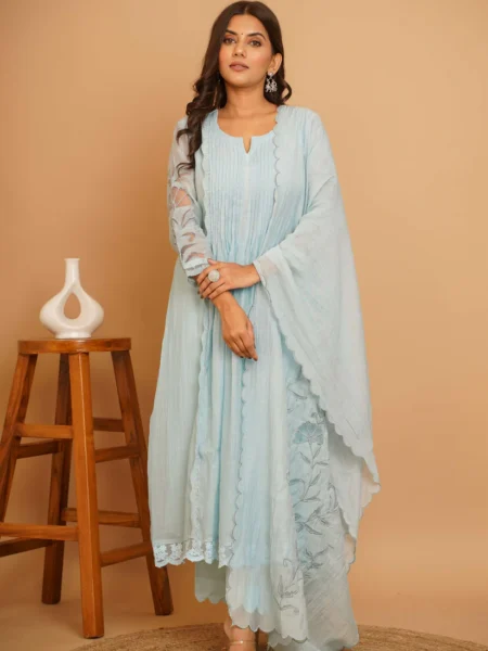Gulabik Powder Blue Net Applique Suit Set
