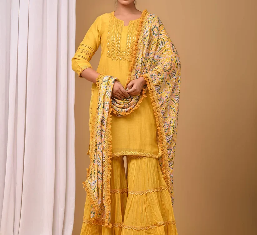 Gulabik Mustard Yellow Garara Set
