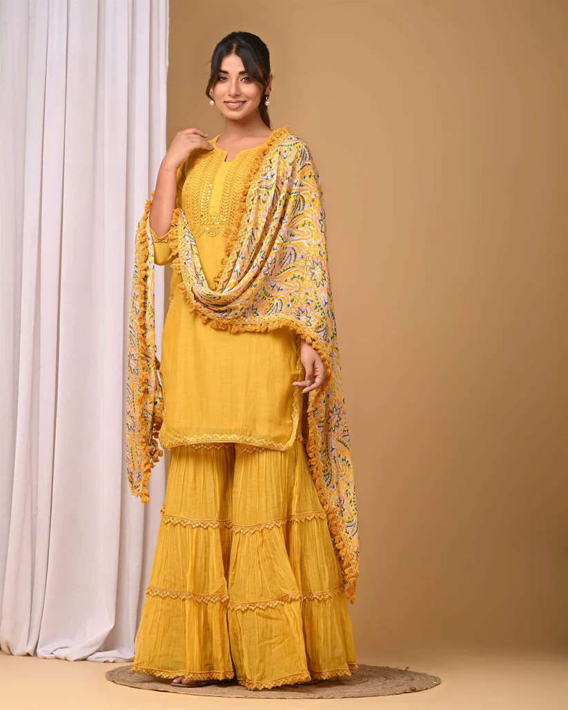 Gulabik Mustard Yellow Garara Set