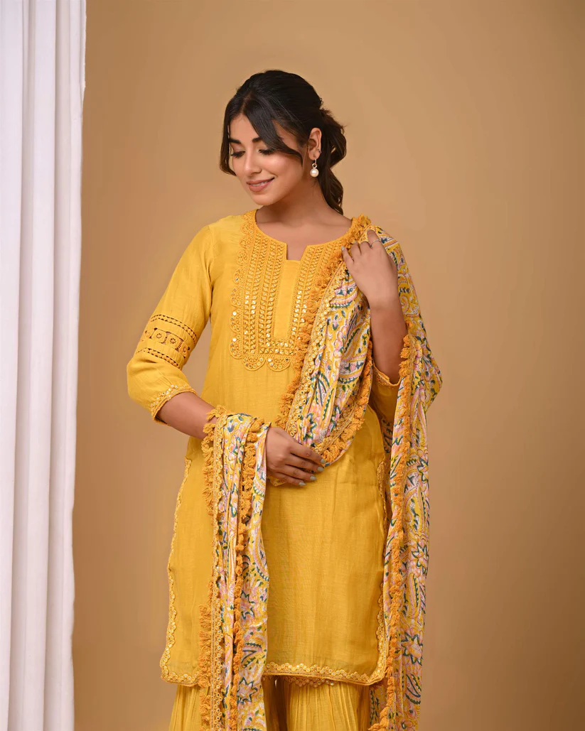 Gulabik Mustard Yellow Garara Set