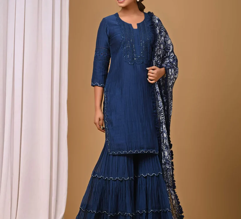Gulabik Navy Blue Garara Set