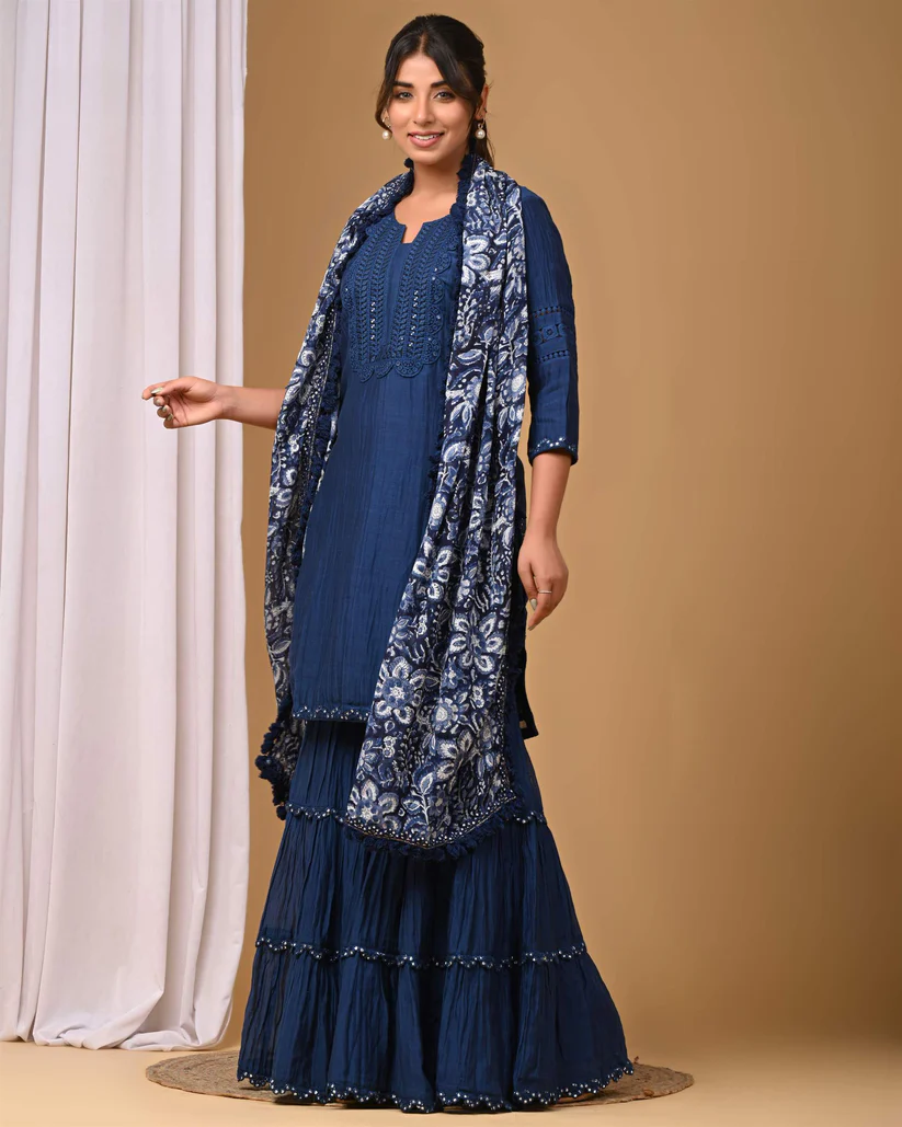 Gulabik Navy Blue Garara Set