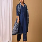 Gulabik Navy Straight Suit Set with Chiffon Dupatta