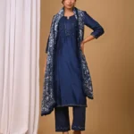Gulabik Navy Straight Suit Set with Chiffon Dupatta