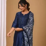 Gulabik Navy Straight Suit Set with Chiffon Dupatta