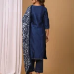 Gulabik Navy Straight Suit Set with Chiffon Dupatta