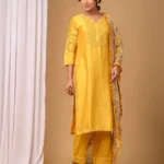 Gulabik Yellow Straight Suit Set with Chiffon Dupatta