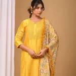 Gulabik Yellow Straight Suit Set with Chiffon Dupatta