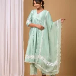 Gulabik Dusty Green Front Gather Suit Set