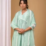 Gulabik Dusty Green Front Gather Suit Set