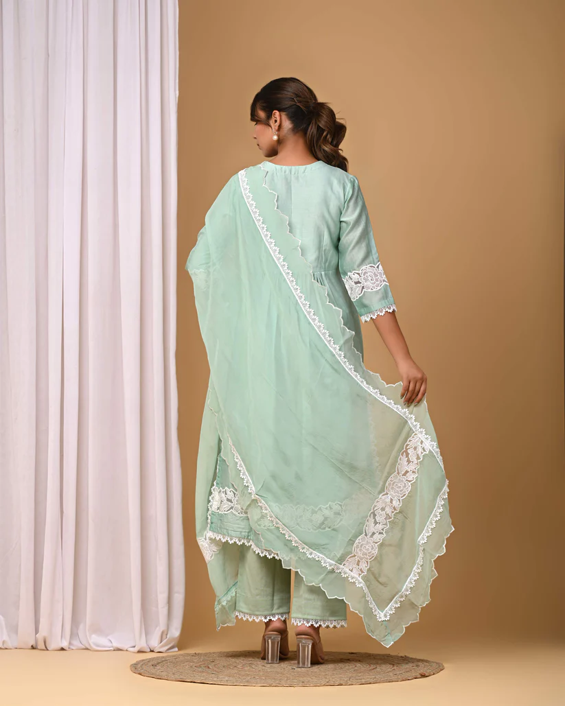 Gulabik Dusty Green Front Gather Suit Set