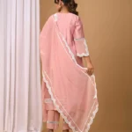 Gulabik Dusty Peach Front Pintucks Suit Set with Organza Sleeves