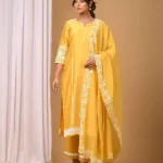 Gulabik Yellow Suit Set with Embroidered Sleeves and Dupatta