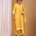 Gulabik Yellow Suit Set with Embroidered Sleeves and Dupatta