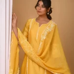 Gulabik Yellow Suit Set with Embroidered Sleeves and Dupatta