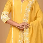 Gulabik Yellow Suit Set with Embroidered Sleeves and Dupatta
