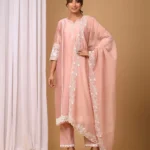 Gulabik Dusty Peach Suit Set with Embroidered Sleeves and Dupatta