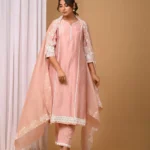 Gulabik Dusty Peach Suit Set with Embroidered Sleeves and Dupatta