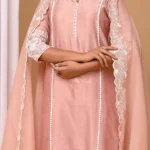 Gulabik Dusty Peach Suit Set with Embroidered Sleeves and Dupatta