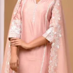 Gulabik Dusty Peach Suit Set with Embroidered Sleeves and Dupatta