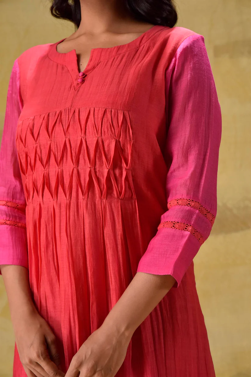 Gulabik Red/Rani Ombre Kurta Pant Set