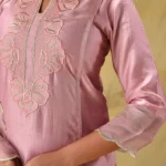 Gulabik Dusty Peach Embroidered Suit Set with Striped Dupatta