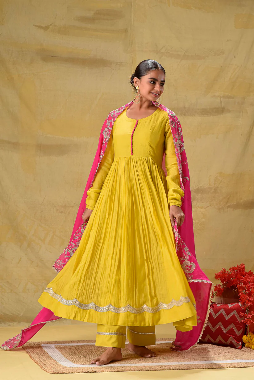Lime Yellow Anarkali Festive charm elegantly styled