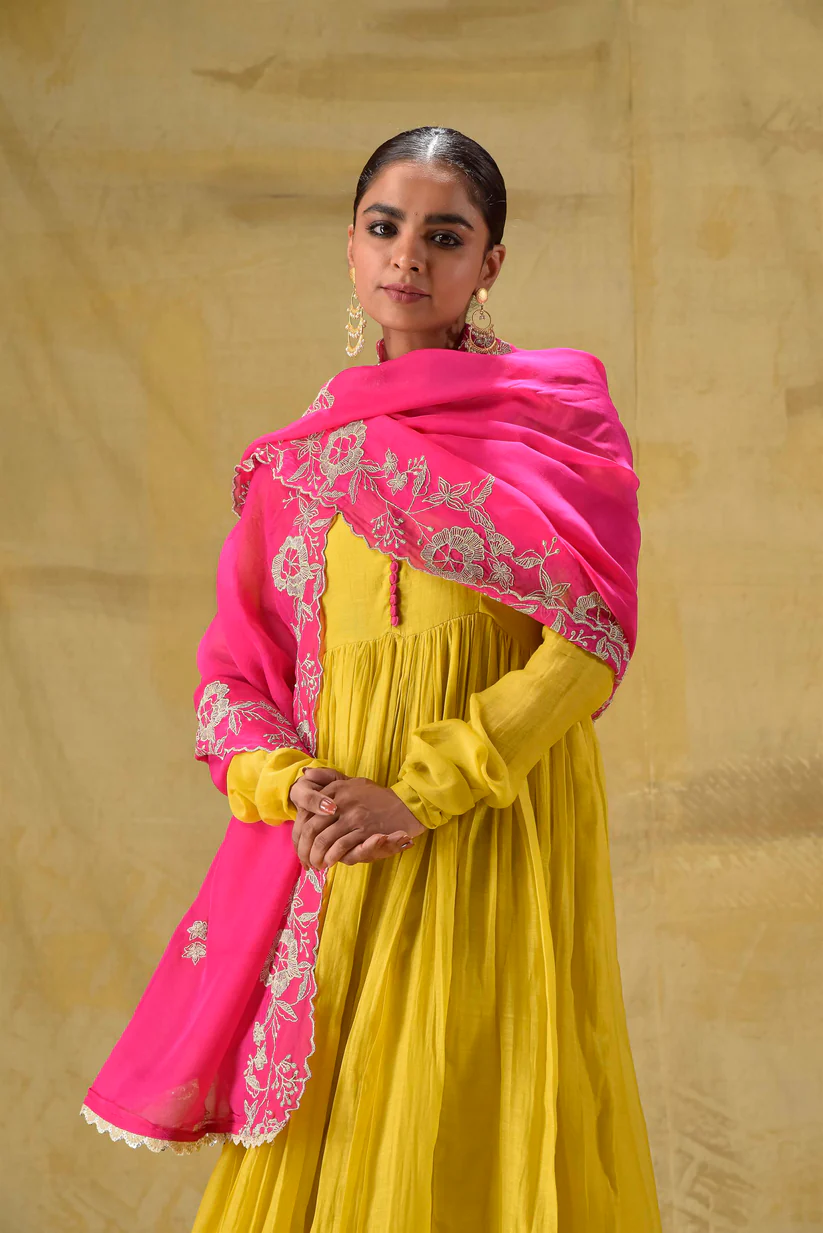Lime Yellow Anarkali Festive charm elegantly styled