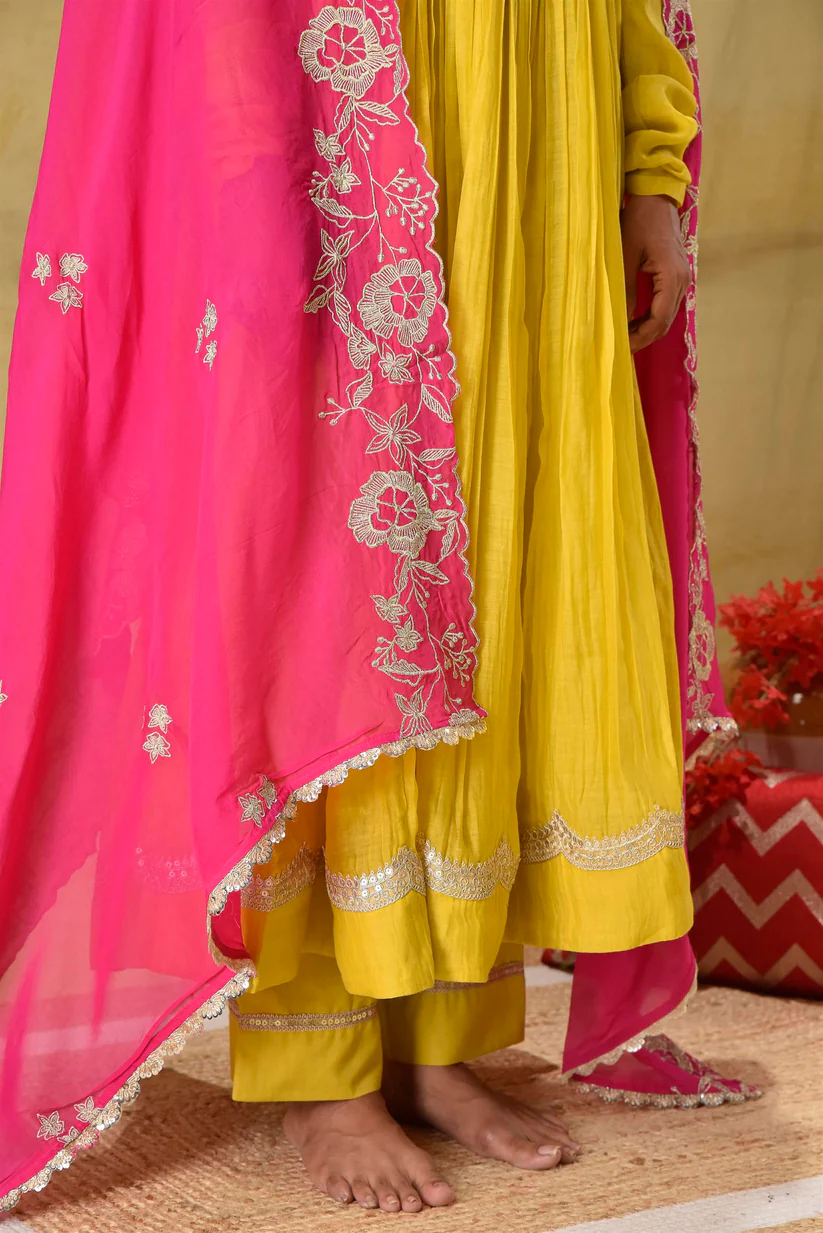 Lime Yellow Anarkali Festive charm elegantly styled