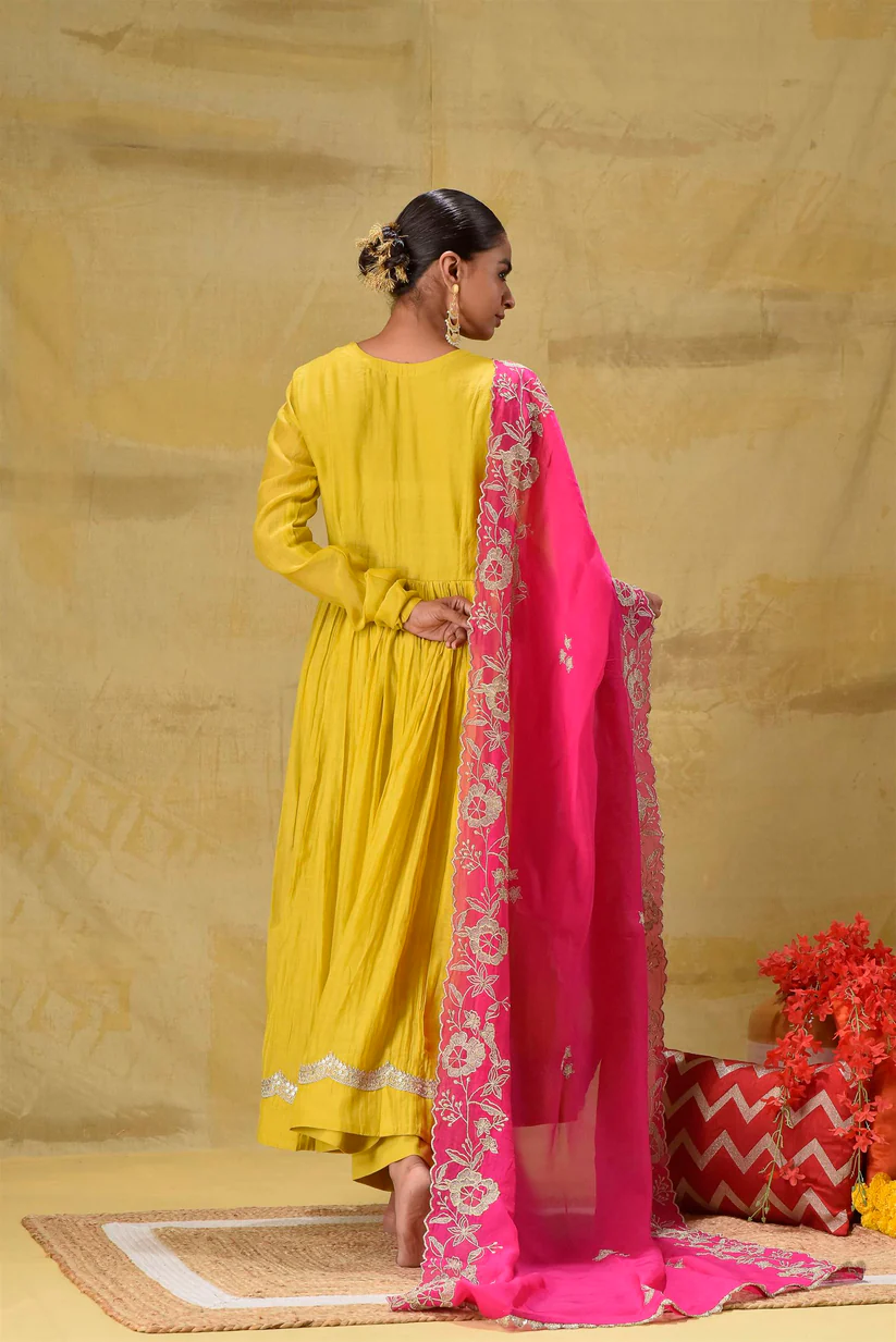 Lime Yellow Anarkali Festive charm elegantly styled