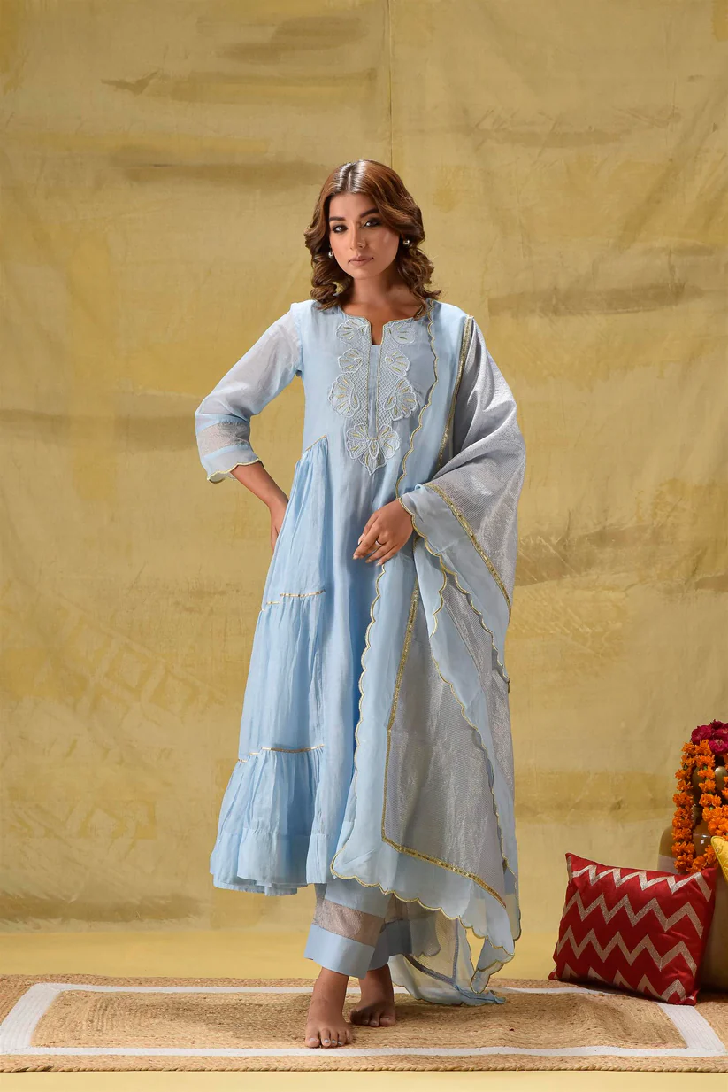 Gulabik Powder Blue Side Tier Ethnic Suit Set