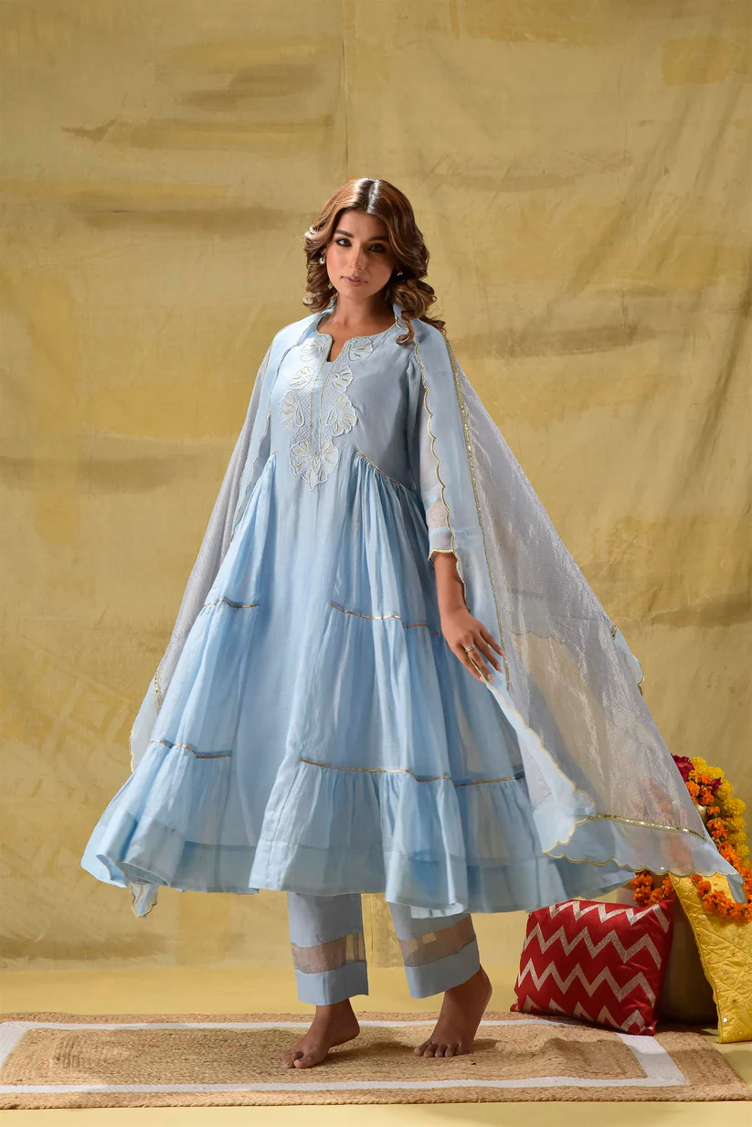 Gulabik Powder Blue Side Tier Ethnic Suit Set