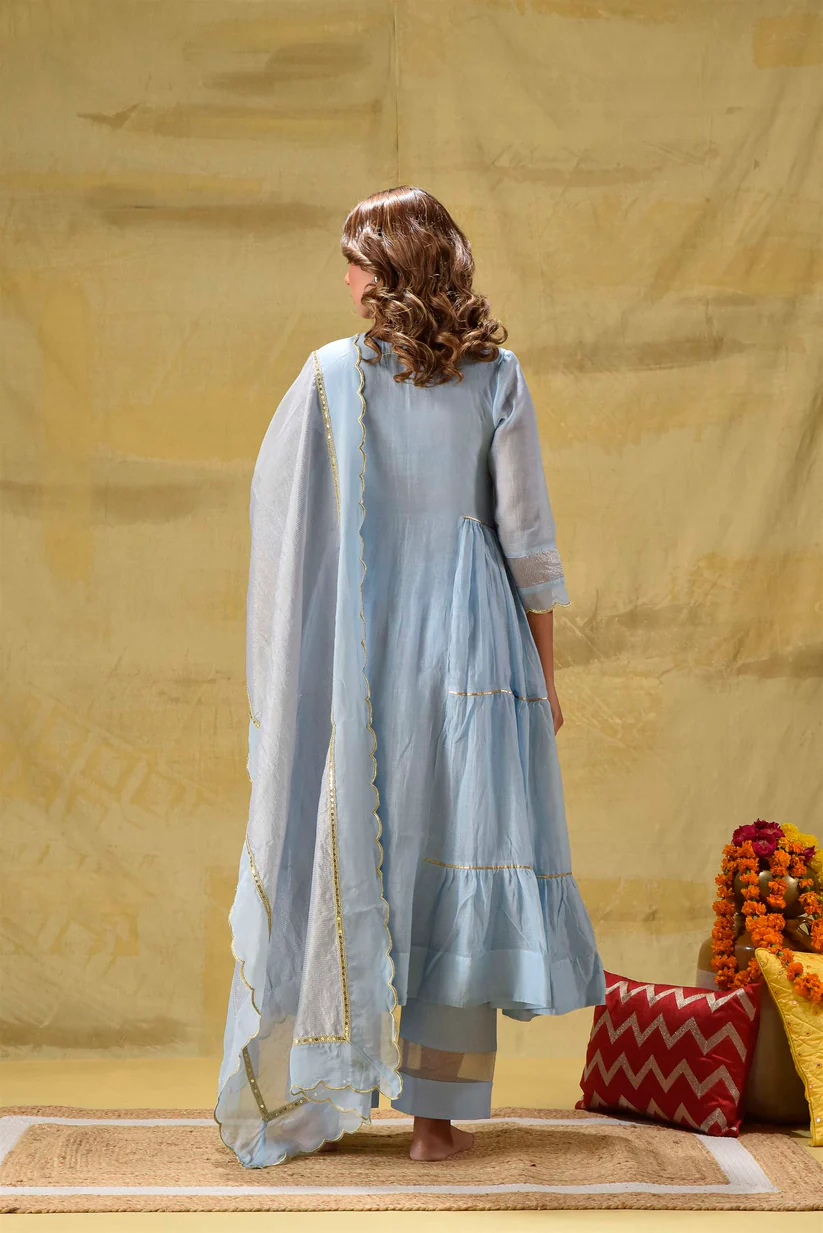 Gulabik Powder Blue Side Tier Ethnic Suit Set