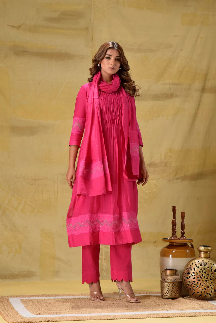 Gulabik Hot Pink Lace Set