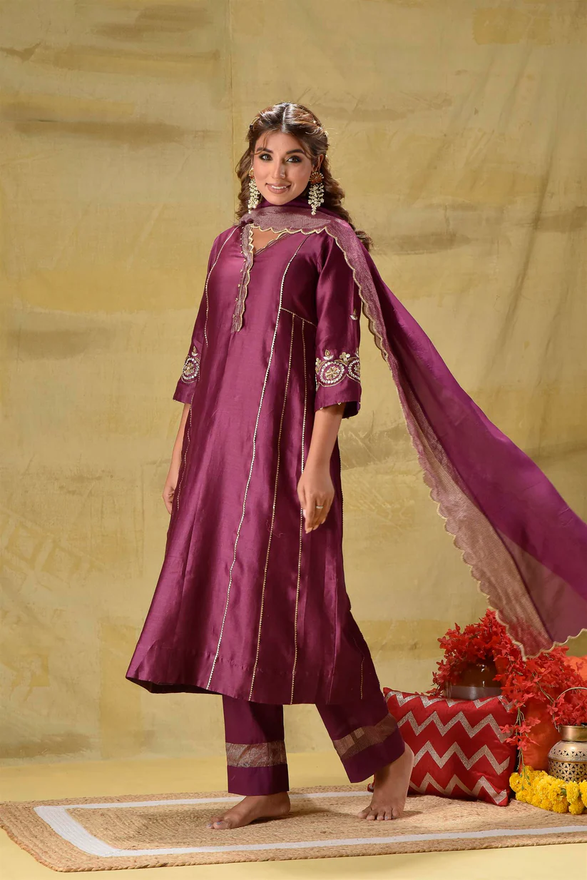 Gulabik Deep Purple Zardozi Suit Set