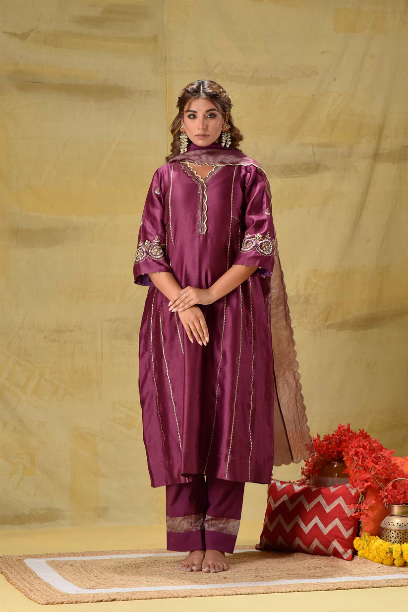 Gulabik Deep Purple Zardozi Suit Set