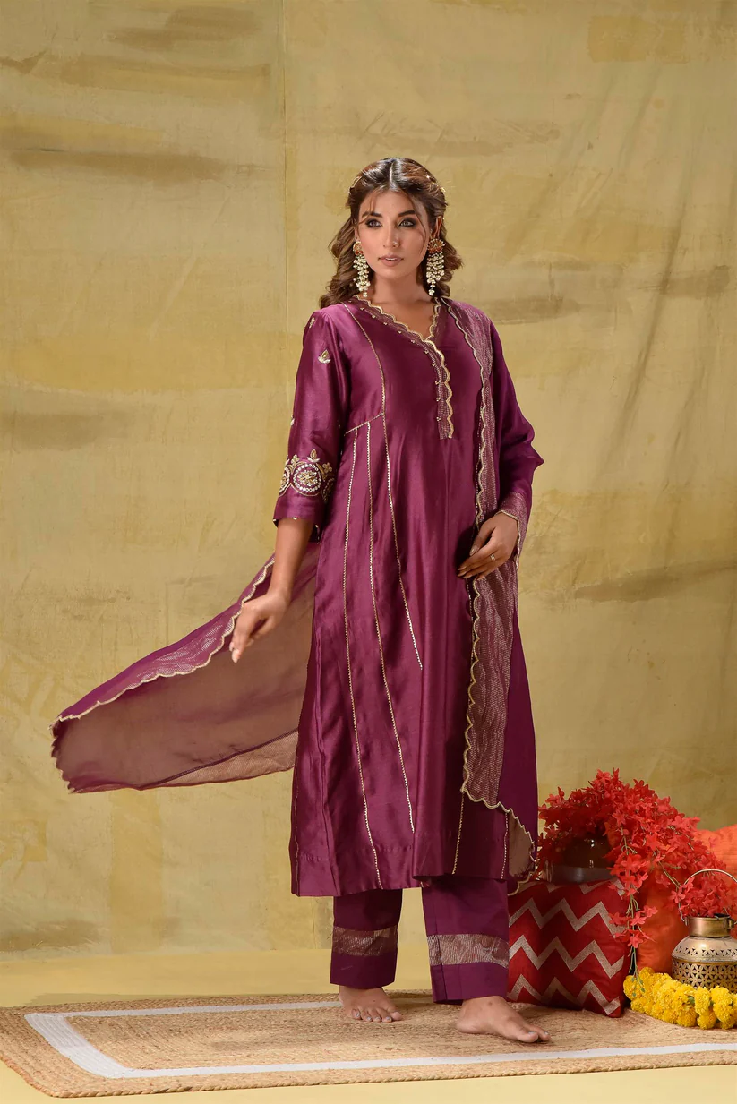Gulabik Deep Purple Zardozi Suit Set