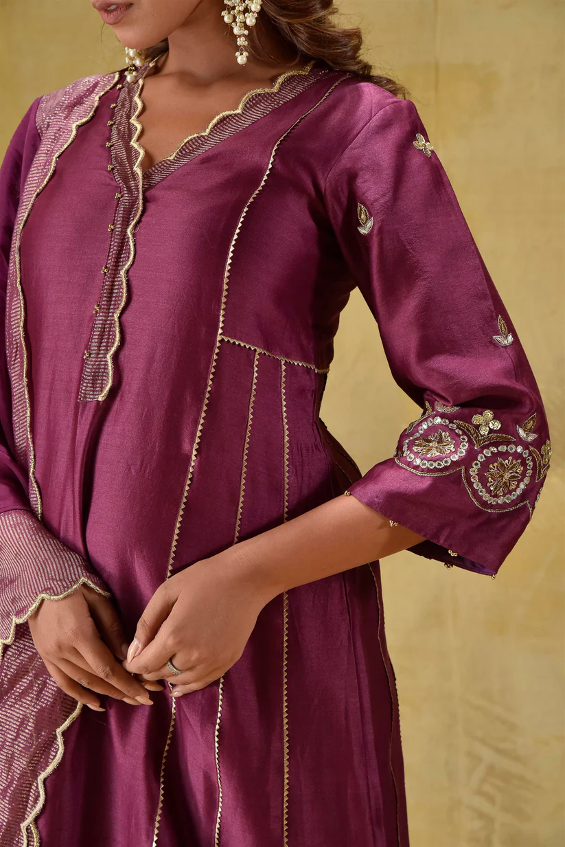 Gulabik Deep Purple Zardozi Suit Set