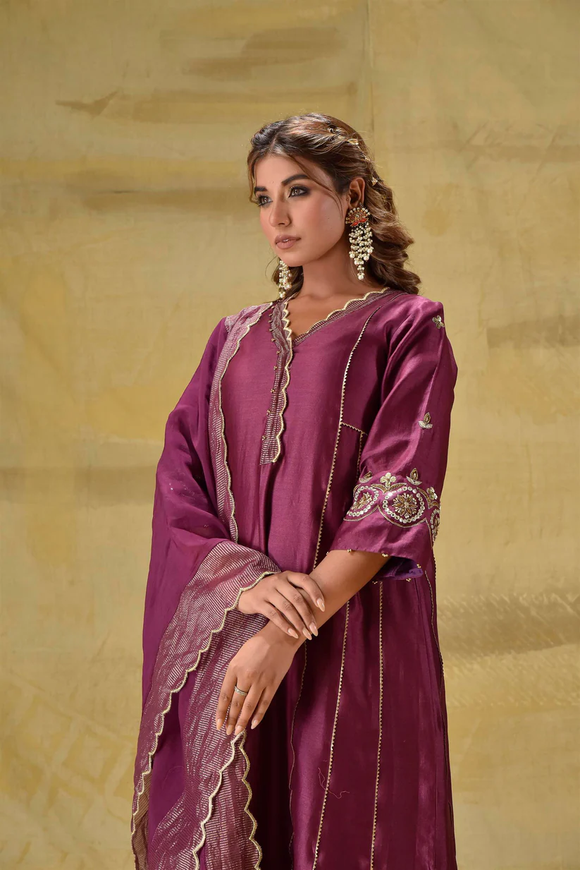 Gulabik Deep Purple Zardozi Suit Set