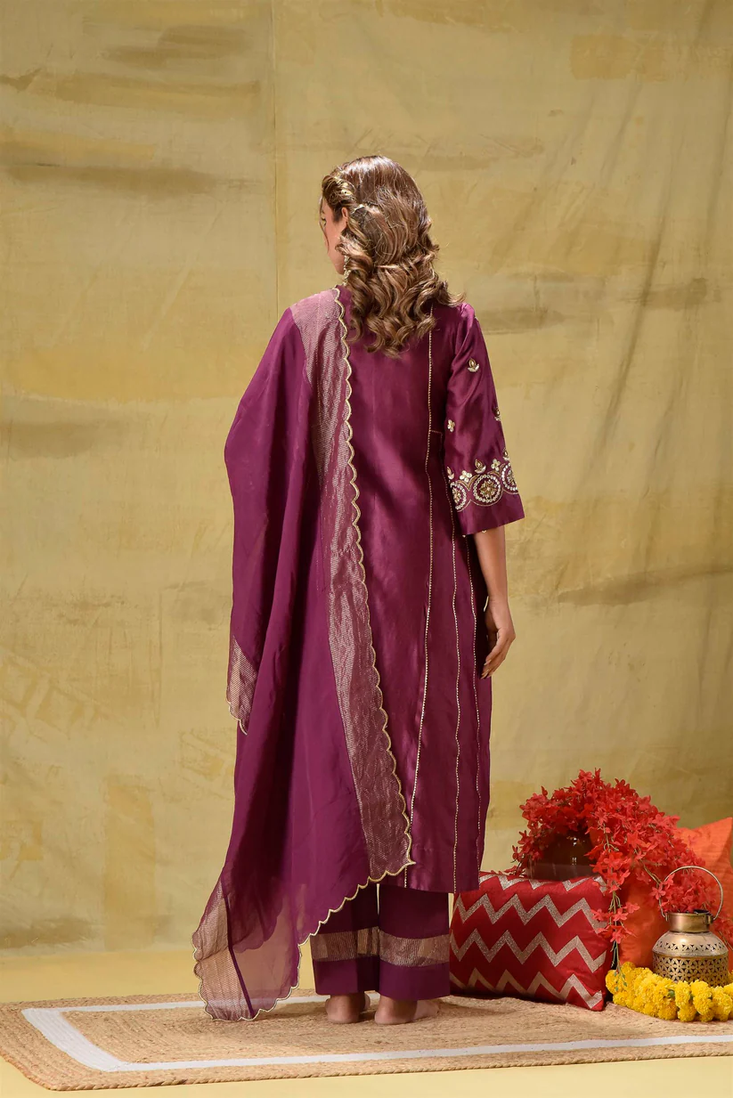 Gulabik Deep Purple Zardozi Suit Set